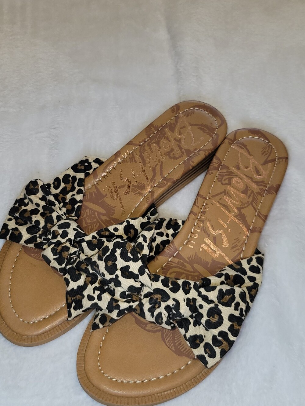NWOT Blowfish Leopard-Print Knot Slide Sandals - Beige/Black/Brown Size 7 - Picture 11 of 11